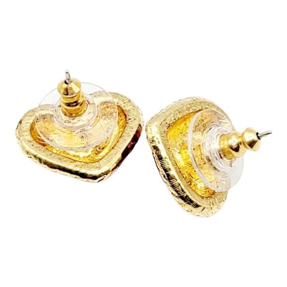 Vintage AVON Red Heart Earrings With Gold Tone Trim and Floral Design - Picture 5 of 7